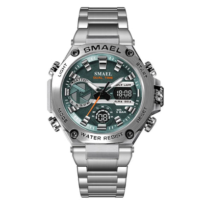 Montre SMAEL Hommes Grande Marque Luxe Argent Acier Inoxydable Sport Homme Horloge Numérique Analogique Quartz Militaire Étanche Montres-bracelets