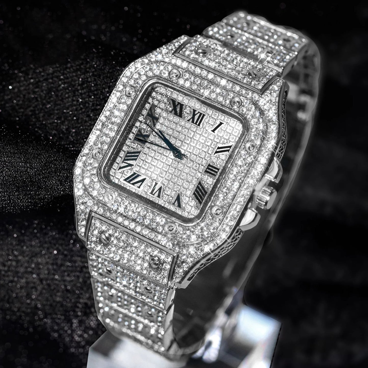 Montre de luxe pour hommes, bracelet élégant en alliage, montre à quartz, date, diamant, or, style Hip Hop Montre Homme