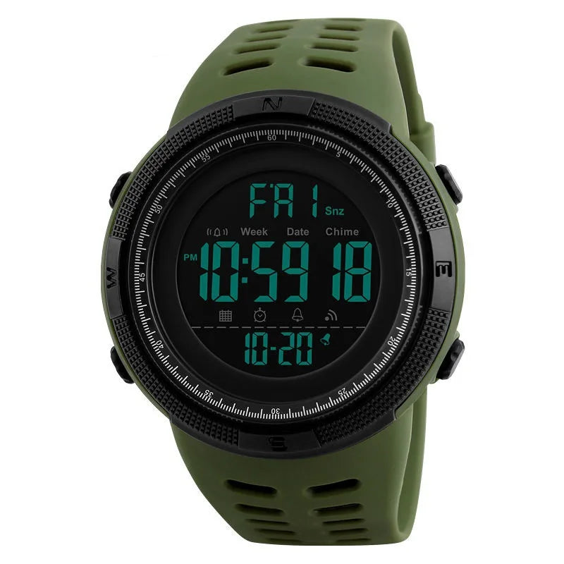 Military digital watch with LED display and multifunction features