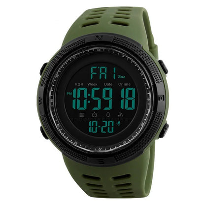 Military digital watch with LED display and multifunction features