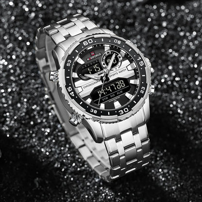 Montres Homme NAVIFORCE Original Tendance Marque LCD Affichage Analogique Numérique Quartz Homme Horloge 30m Étanche Lumineuse Montre-Bracelet Homme