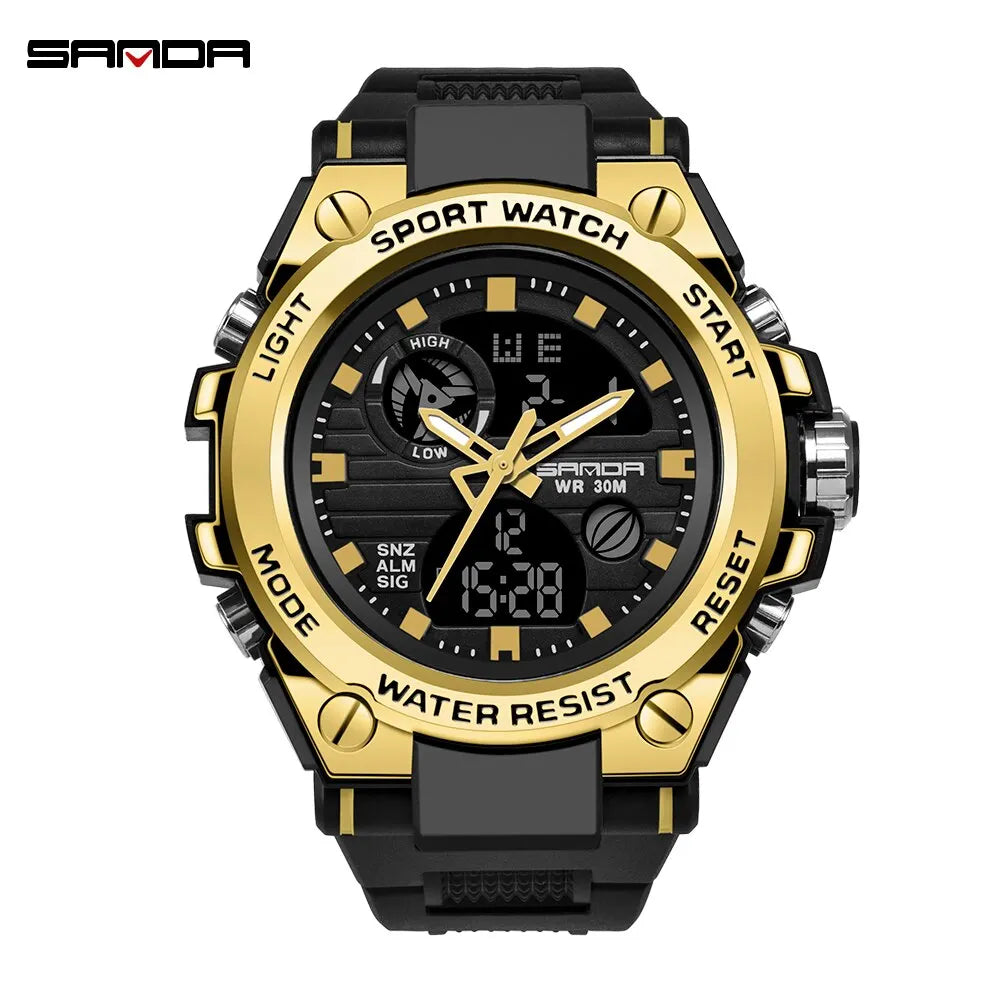 SANDA Montres de Luxe Hommes Militaire Armée Montre Homme Étanche Sport Montre-Bracelet Double Affichage Homme Relogio Masculino