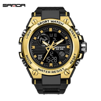 SANDA Montres de Luxe Hommes Militaire Armée Montre Homme Étanche Sport Montre-Bracelet Double Affichage Homme Relogio Masculino