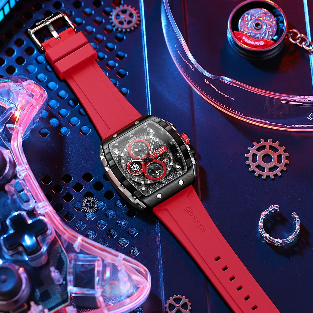 CURREN Square Chronograph Silicone Strap Watch 47mm