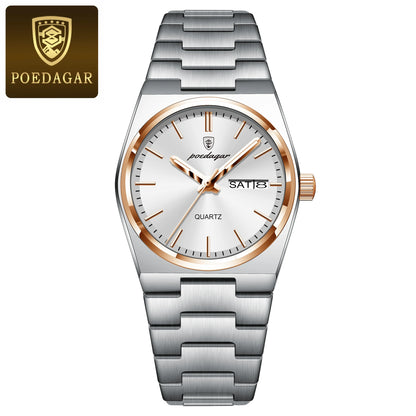 POEDAGAR Montres élégantes pour femmes Étanche Lumineux Date Semaine Montre Femme Quartz Acier inoxydable Montre-bracelet de mode pour femme