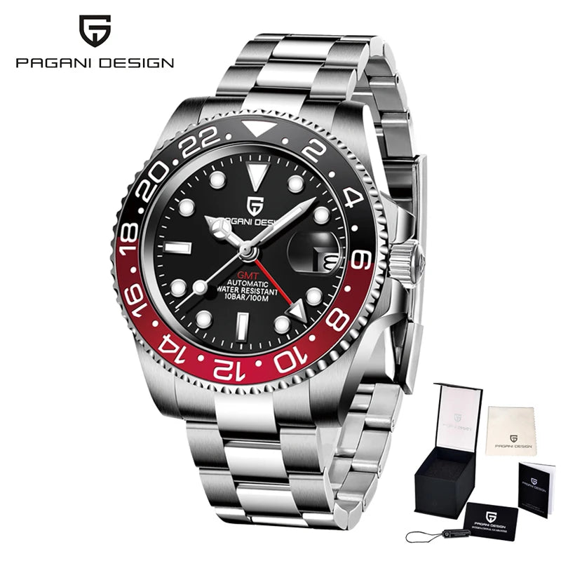 PAGANI DESIGN PD-1662 Luxury GMT Men Mechanical Wristwatch Sapphire Glass Stainless Steel 100M Waterproof Automatic Watches