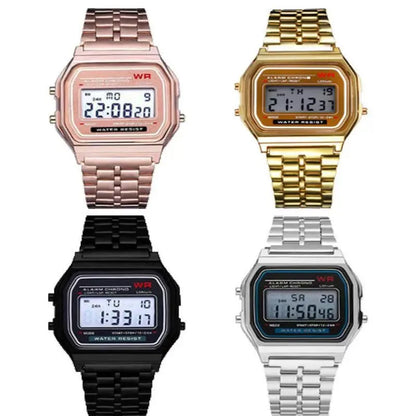 Montre-bracelet numérique LED sport multifonctionnelle avec bracelet en acier pour hommes et femmes, montre électronique professionnelle