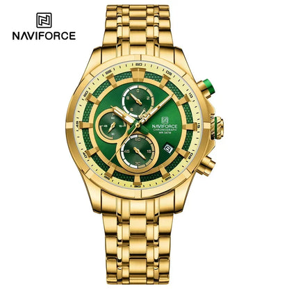 NAVIFORCE NF8046 Montre d'affaires Lumineuse Étanche Bracelet en acier inoxydable Chronographe Montre-bracelet à quartz