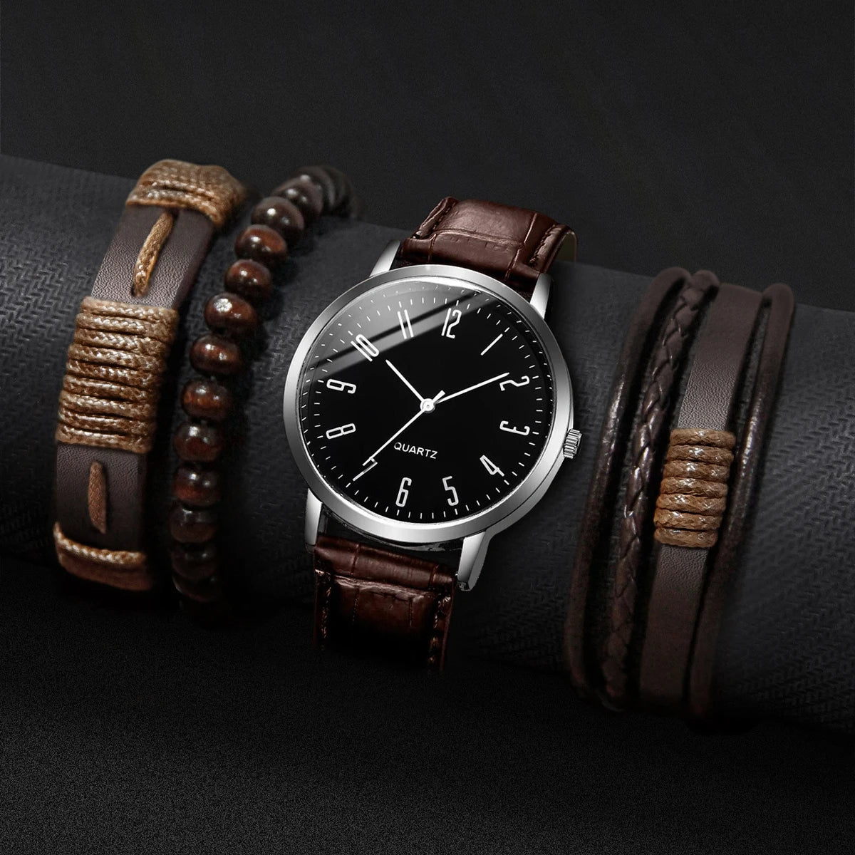 ChronoState Arabic Vintage Set – Collection 4 montres à quartz et bracelets | Coffret cadeau homme avec bracelet en cuir