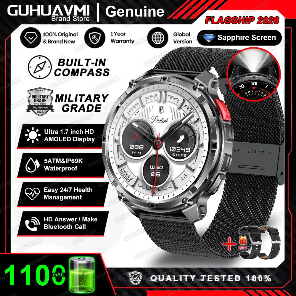 Montre connectée 2026 New T-Rex3 Pro 1100mAh Batterie GPS 5ATM Étanche Sport Course Extérieur Boussole Militaire