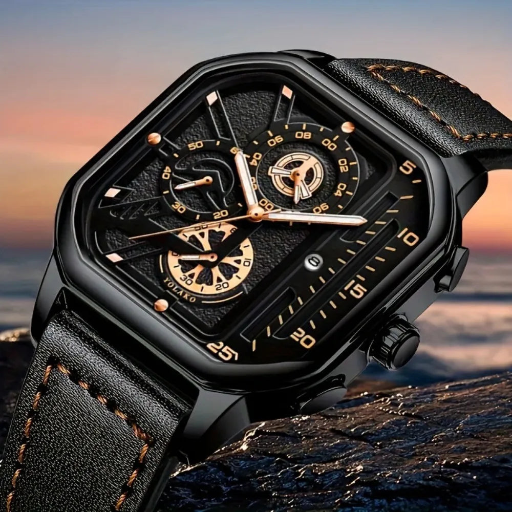 Big Dial Square Watch with PU Leather Strap 42mm 9mm Thickness