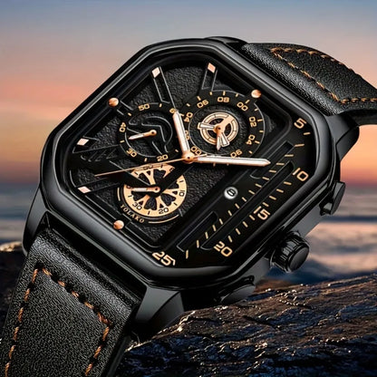 Big Dial Square Watch with PU Leather Strap 42mm 9mm Thickness