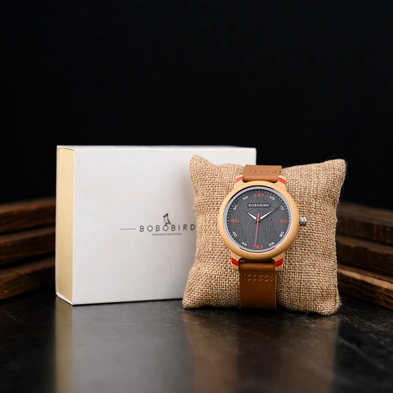 BOBO BIRD Universal Bamboo Wooden Leather Watch