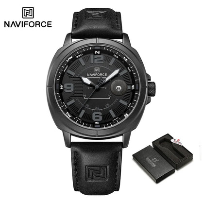 Montres à quartz de mode NAVIFORCE pour hommes, étanches 3ATM, affichage lumineux, cadran boussole classique, bracelet respirant en PU