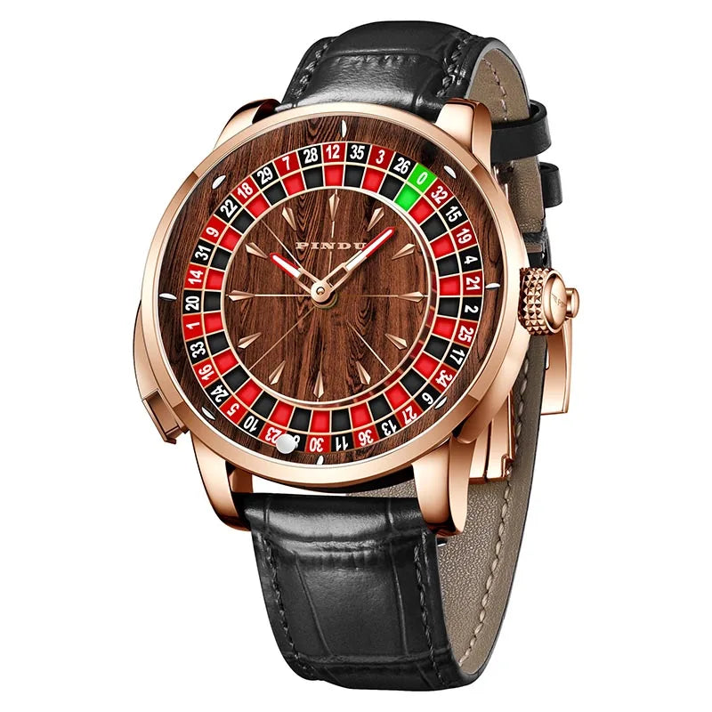 2025 PINDU  Men's Luxury Mechanical Watch Stainless Steel NH35 Wood Grain Roulette Top Brand Waterproof Sapphire Glass