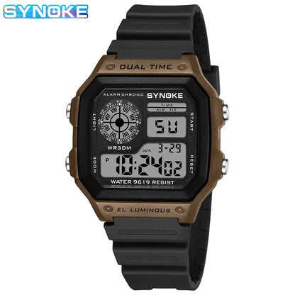 Montres numériques Hommes Sports Lumineuses Multifonction Étanche Femmes Montre-bracelet Extérieur et Course Étudiant Sept Lumières Synoke