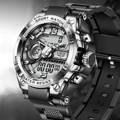 LIGE Digital Military LED Chronograph Watch 50m Relogios Masculino