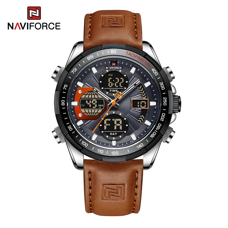 Nouvelles montres NAVIFORCE pour hommes en cuir montres-bracelets militaires de sport étanches à quartz chronographe masculin