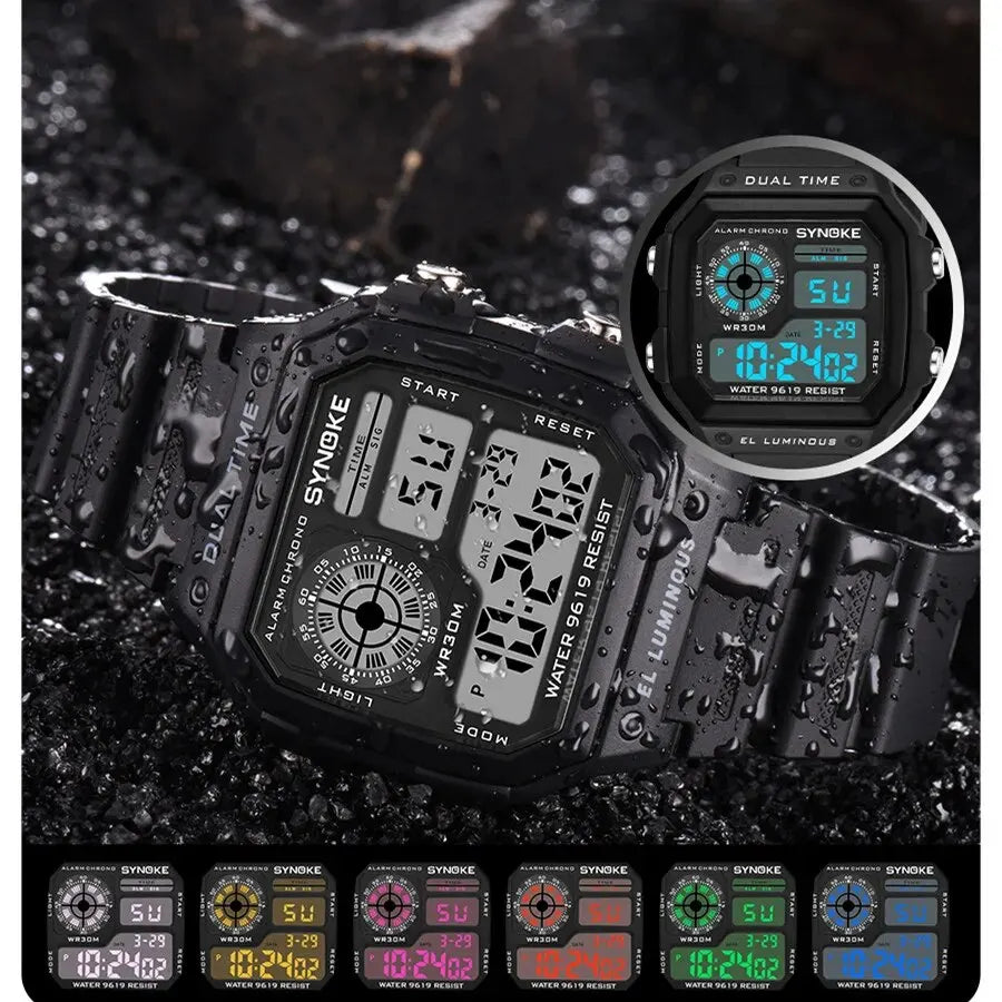 SYNOKE Montres Digitales Hommes Sport Lumineuses Multifonction Étanche Femmes Montre-Bracelet Extérieure et Course Étudiant Sept Lumières