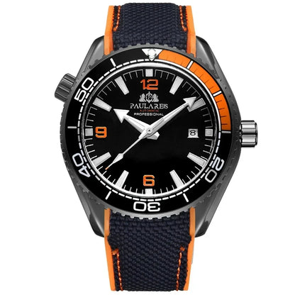 Automatic Mens Watch Mechanical Self Wind Movement Canvas Rubber Strap Orange Blue Red Luxury Fashion Watches