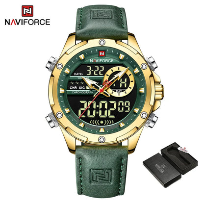 Montres originales Naviforce pour hommes 2022 Montre-bracelet pour hommes de luxe, sport et étanche avec bracelet en cuir et double affichage du calendrier