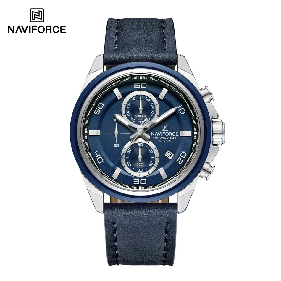 NAVIFORCE Montres Hommes Multifonctions Étanche Montre Quartz Lumineuse de Nuit Montre Bracelet en Cuir Business pour Hommes