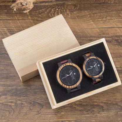 Montre en bois pour couple BOBOB BIRD pour homme et femme, montres personnalisées pour amoureux, cadeaux d'anniversaire dans un coffret cadeau en bois