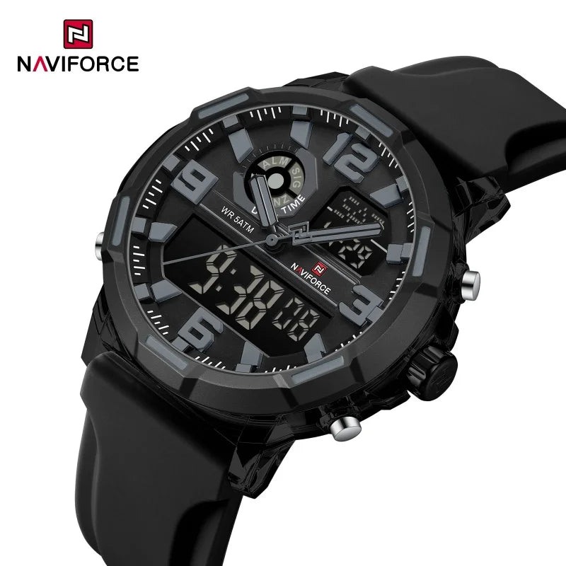 NAVIFORCE 2026 Montre homme nouvelle 5ATM étanche Double affichage Chronographe Réveil Montre-bracelet Montres tendance pour homme NF7130