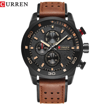 CURREN 8250 Montre Homme Étanche Décontractée à Trois Aiguilles Bracelet en Cuir Respirant