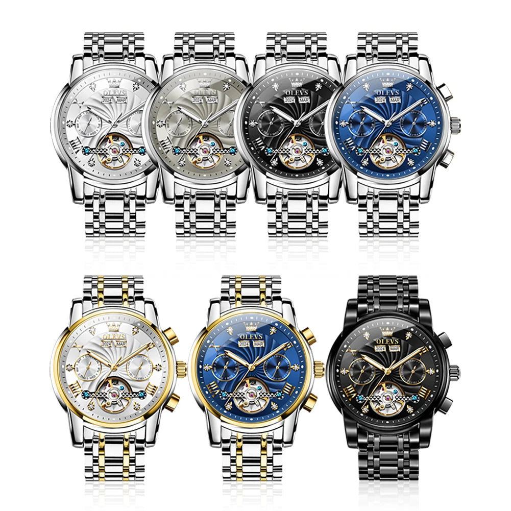 OLEVS 7088 Montre Homme de Luxe Originale Chronographe Date Acier Inoxydable Étanche Montre Mécanique pour Hommes NOUVEAU