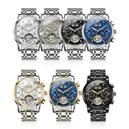 OLEVS 7088 Montre Homme de Luxe Originale Chronographe Date Acier Inoxydable Étanche Montre Mécanique pour Hommes NOUVEAU