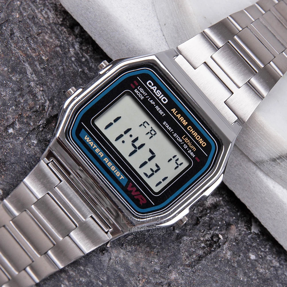 Montre Casio argentée pour hommes, ensemble de luxe, affichage numérique LED, étanche, à quartz, style sportif militaire, montre-bracelet relogio masculino