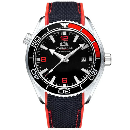 Automatic Mens Watch Mechanical Self Wind Movement Canvas Rubber Strap Orange Blue Red Luxury Fashion Watches
