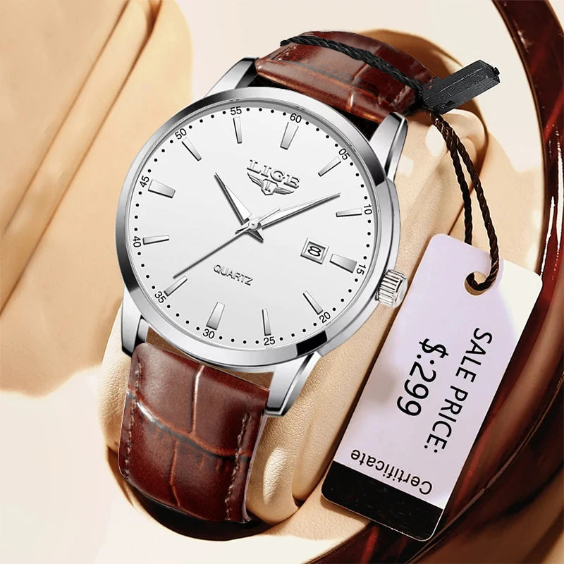 Montre LIGE Bracelet en cuir Mode Montres Homme Quartz Militaire Montres-bracelets