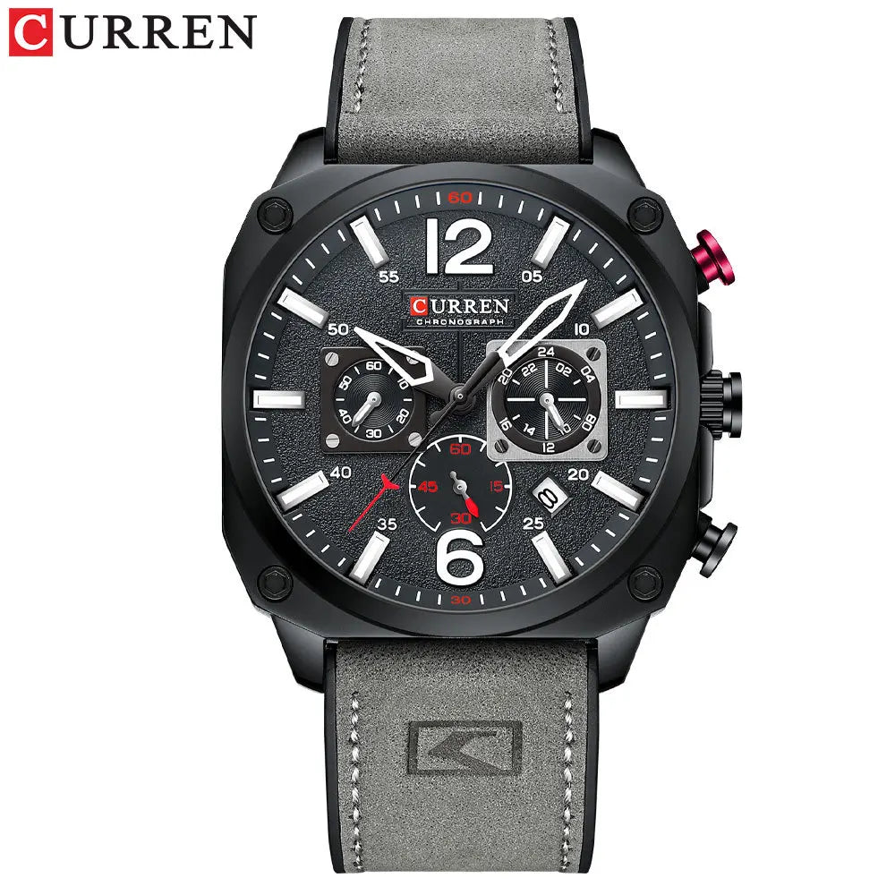 CURREN 8398 Six-Hand Calendar Leather Strap Watch