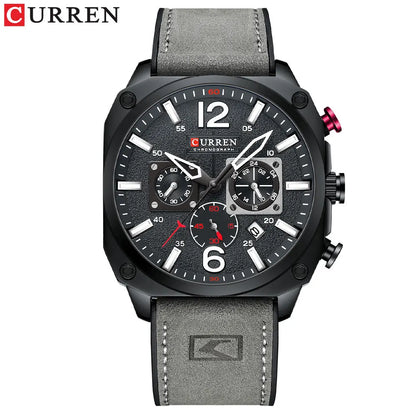 CURREN 8398 Six-Hand Calendar Leather Strap Watch