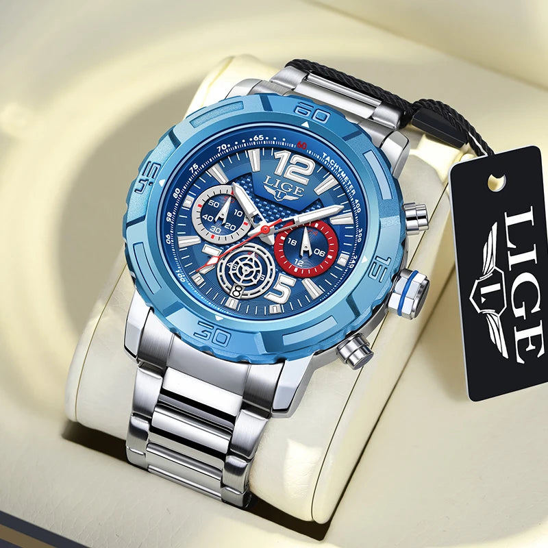 Relogio Masculino LIGE Sport Men Watch Montre Homme de Luxe de Marque Supérieure à Quartz Montre-Bracelet Homme Tendance Militaire Étanche Chronographe Horloge Masculine