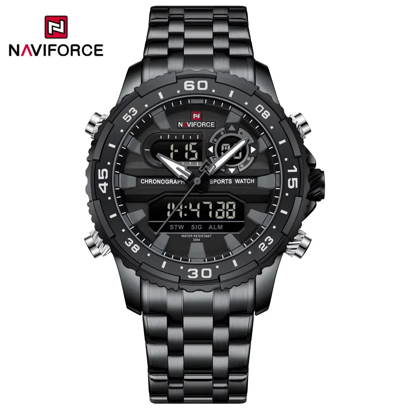Montres Homme NAVIFORCE Original Tendance Marque LCD Affichage Analogique Numérique Quartz Homme Horloge 30m Étanche Lumineuse Montre-Bracelet Homme