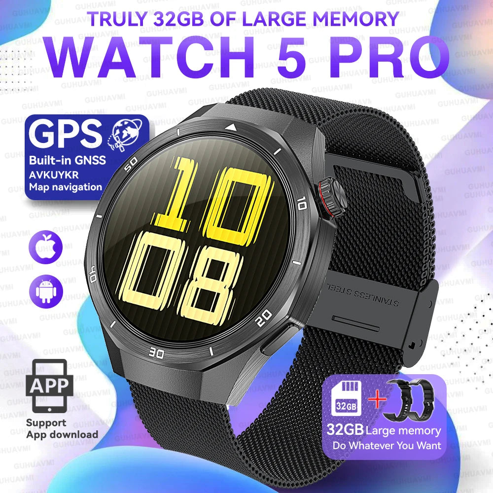 2026 New Watch 5 Pro GPS Map Navigation Smartwatch 32G memory Video Music Play NFC Call Titanium alloy Waterproof Smartwatch Men
