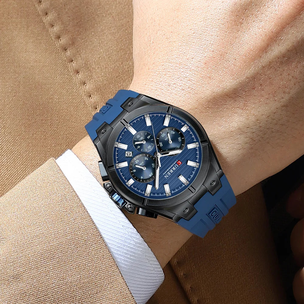 CURREN Montre-bracelet de luxe pour homme chronographe date étanche bracelet en caoutchouc montres décontractées à quartz pour hommes montre de sport masculine Reloj