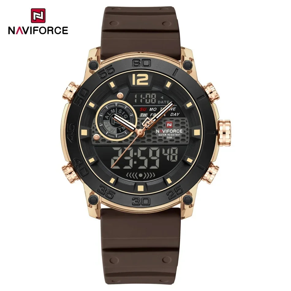 NAVIFORCE Nouvelle Montre-bracelet de Sport Multifonctionnelle pour Hommes, Légère, à Quartz, avec Chronomètre, Double Affichage de l'Heure et Lumière Nocturne, pour Garçons