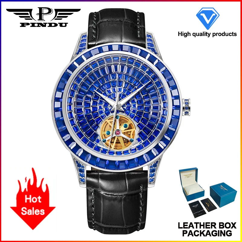 PINDU Design Diamond Mechanical Automatic Watch Stainless Steel