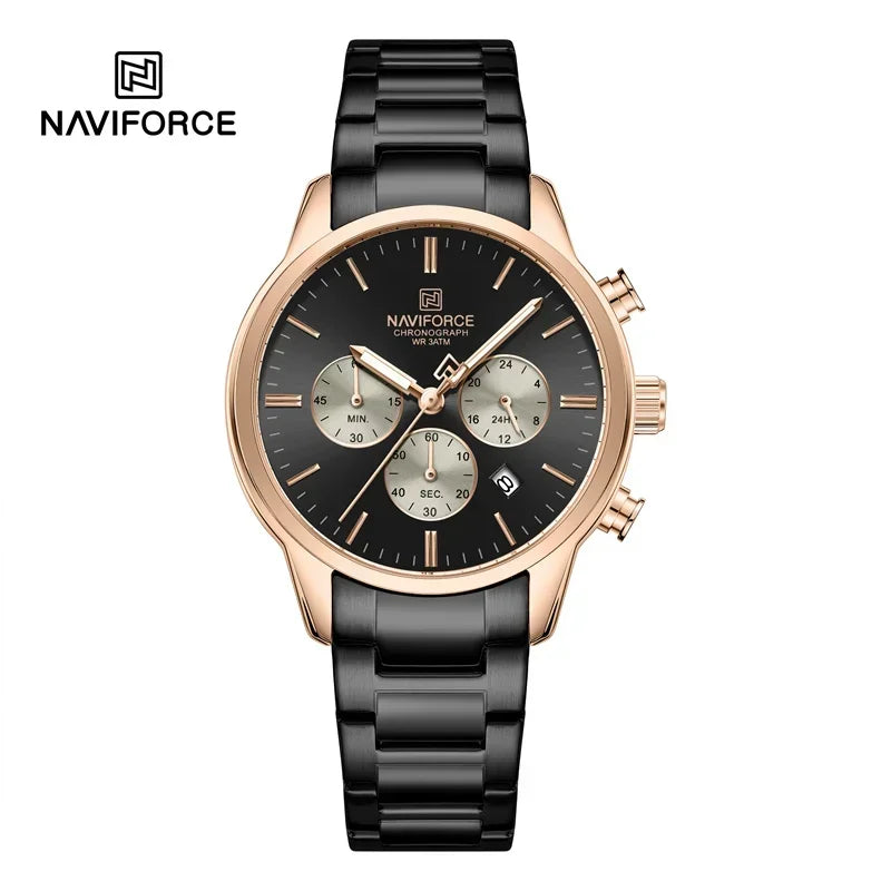 Montre Homme NAVIFORCE Quartz Calendrier Étanche 3ATM Affichage de la Date Bracelet en Acier Montre-Bracelet de Luxe Sport à la Mode NF8076