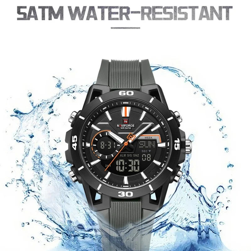 NAVIFORCE Montre Homme Double Affichage Étanche 50M Compte à Rebours Chronographe Réveil Montre-bracelet de Sport Tendance NF7135