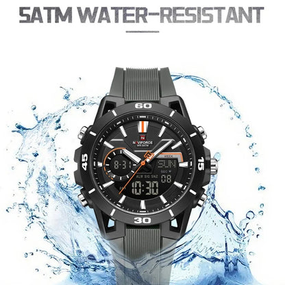 NAVIFORCE Montre Homme Double Affichage Étanche 50M Compte à Rebours Chronographe Réveil Montre-bracelet de Sport Tendance NF7135
