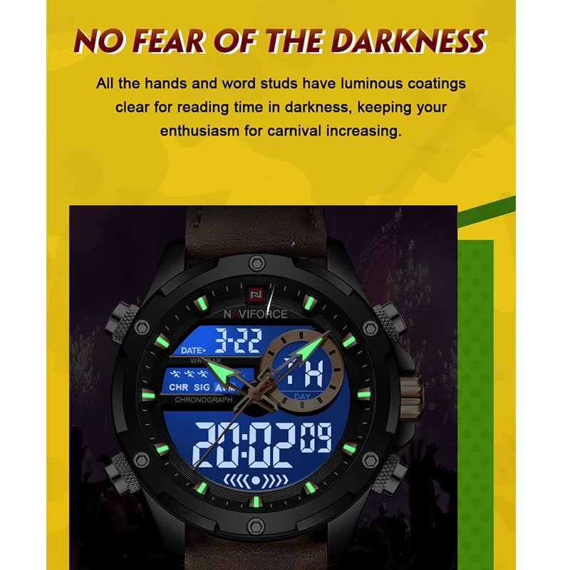 NAVIFORCE Montre Homme de Luxe à Quartz Militaire LED Numérique Étanche Montre-Bracelet Sport Chronographe Horloge Masculine Relogios Masculino