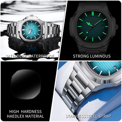 2026 Nouvelle Montre Homme Militaire de Luxe Carrée Étanche Lumineuse Date Semaine Montre Homme en Acier Inoxydable Montre à Quartz Homme Reloj+boîte