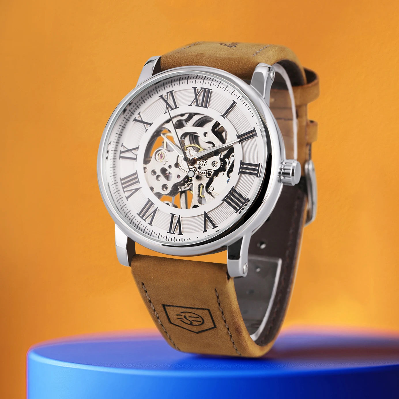 Montre bracelet Forsining Classique Squelette Remontage Manuel Aiguilles Lumineuses Montre Mécanique Homme Bracelet Cuir Marron Montre de Poignet Affaires