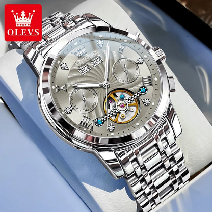 OLEVS 7088 Montre Homme de Luxe Originale Chronographe Date Acier Inoxydable Étanche Montre Mécanique pour Hommes NOUVEAU