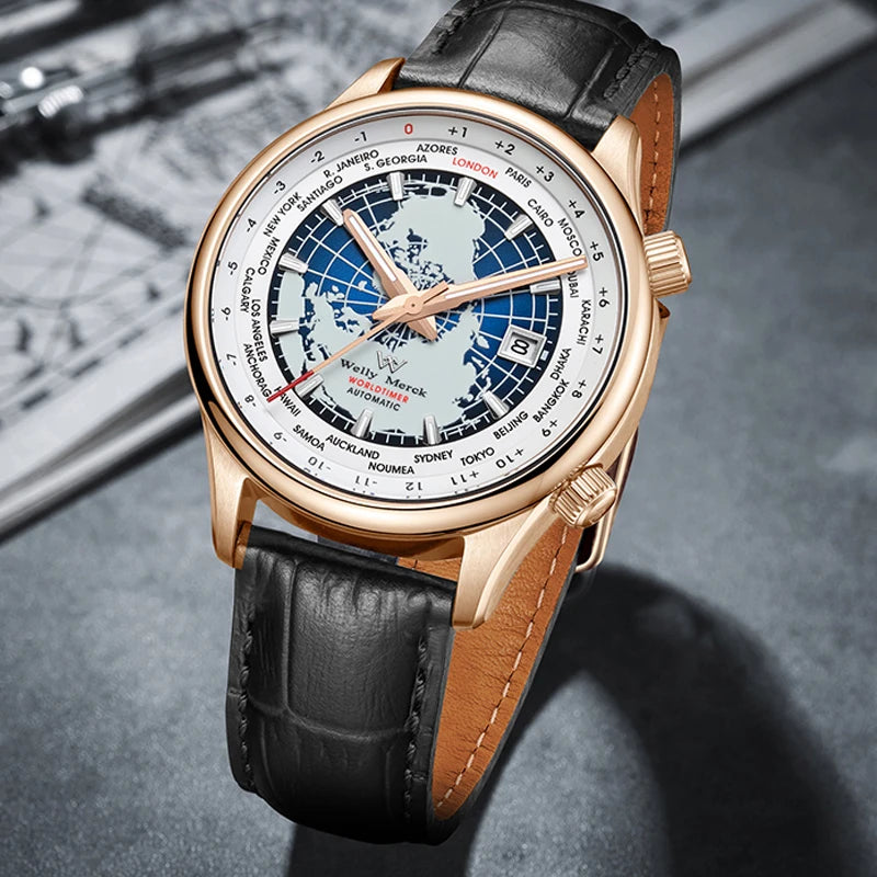 WM Watch Automatic Mechanical Men Watches High Quality Sapphire World Time Original Recognized Brand Welly Merck Watch Man WM057